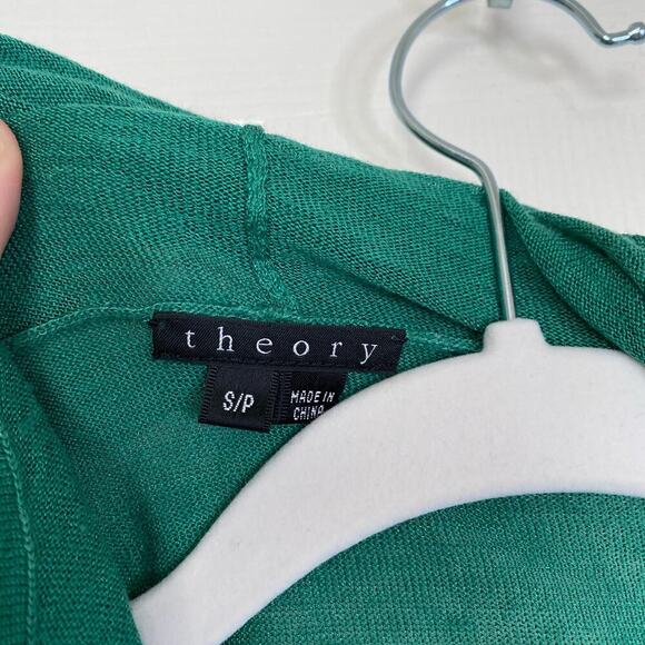 THEORY Maritza B Cardigan Shawl Drape Collar Green Size Small Linen Silk - Picture 4 of 6